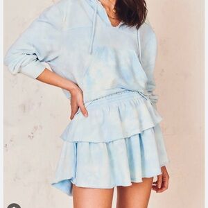 LoveShackFancy Ruffle Blue Tie Dye Mini Skirt - Size XS